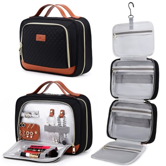 Stuery Women's Black Multiple Compartment Travel Make-up & Jewelry Organizer Bag - Picture 6 of 6